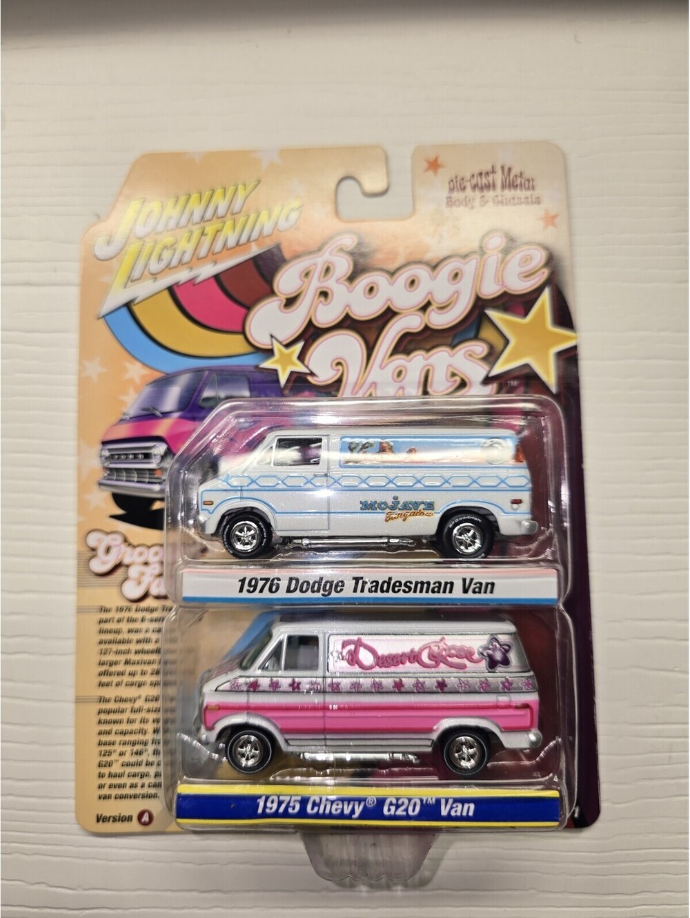 Johnny Lightning Boogie Vans Dodge Tradesman & Chevy G20 WHITE LIGHTNING CHASE